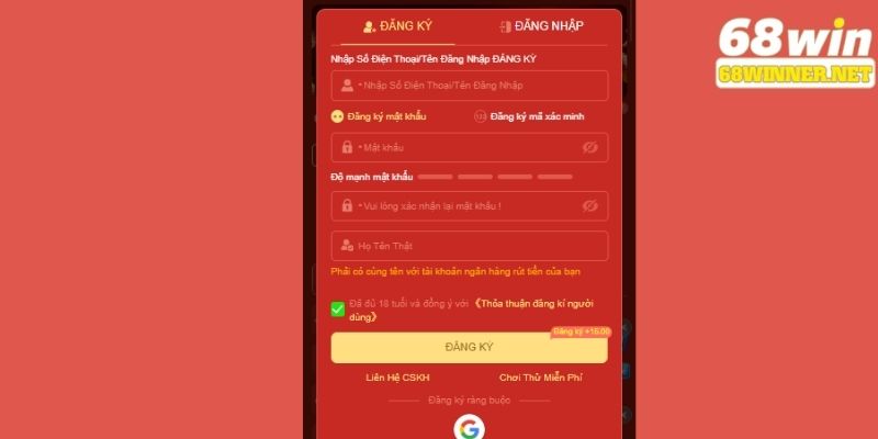Chi tiết 3 bước cơ bản để tạo lập một tài khoản 68WIN